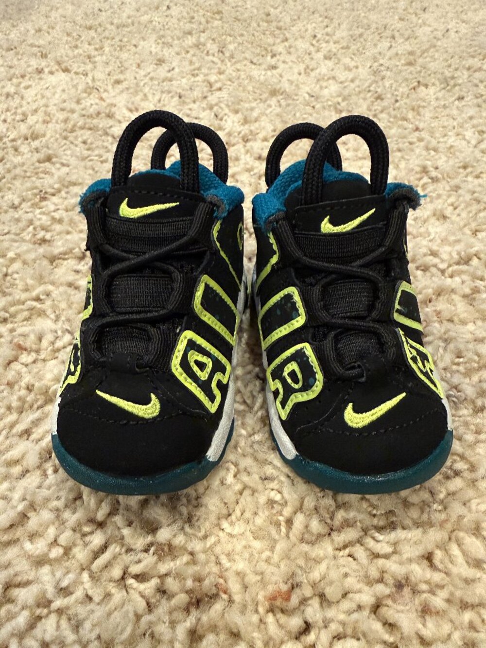 Nike Air More Uptempo Toddler Shoes - Size 2C, Black Volt Teal DZ2811-001